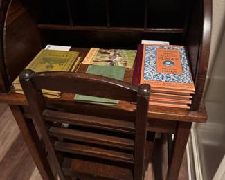 Child’s oak roll top desk