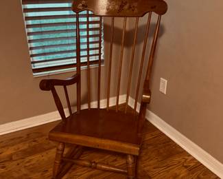 Vintage Nichols & Stone Windsor Style Rocking Chair
Classic New England craftsmanship with traditional spindle back and stenciled floral design. Solid wood construction, gently aged patina, and smooth rocking motion. A true vintage collectible in excellent condition.