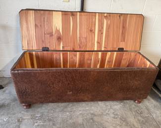Vintage Cedar Chest / Leather-Top Bench – Large size, solid wood, cedar-lined interior.