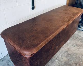 Vintage Cedar Chest / Leather-Top Bench – Large size, solid wood, cedar-lined interior.