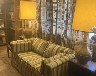Couch with lamps and side tables, sold separately or together
