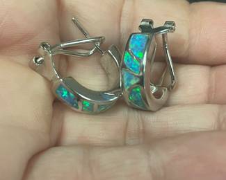 STERLING W / OPAL INLAY EARRINGS   PERFECT SIZE  