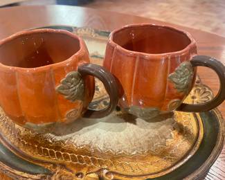 rare 2009 set of 2 starbucks pumpkin mugs  