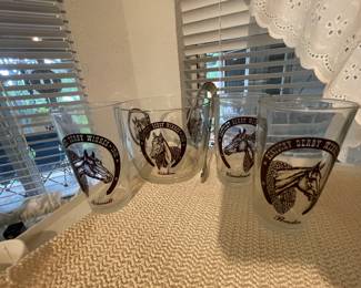 vintage ice bucket and glasses    only have 3 so far  we are still looking !!    great conversation pieces if your a derby fan 