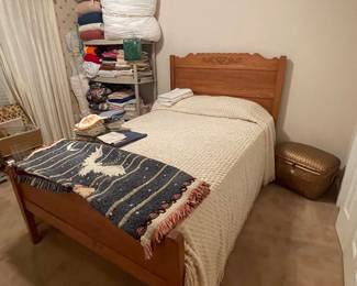 antique solid wood bed - custom size w/ special sheets  lovely condition  guest room 