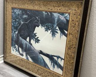 Guy Coheleach signed framed art of leapard on tree limb 43 1/2 x 36