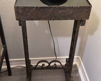 Twisted Metal base side table with black glass top 14 3/4 wide x 12 deep x 32 1/4 high