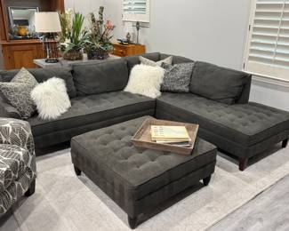Gray Sectional w/ Chaise & Ottoman 90 deep 105 wide 29 tall
