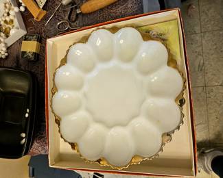 Milk glass egg plate