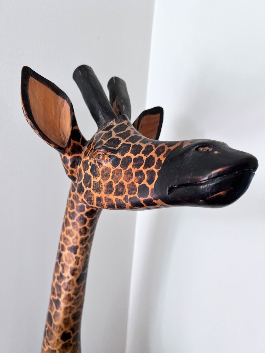 Over 6' Tall Wooden Carved Giraffe out of one piece of wood
