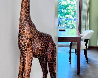 Over 6' Tall Wooden Carved Giraffe out of one piece of wood