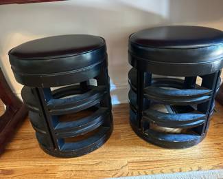 Leather top pair stools