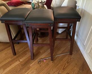 set of 3 leather top stools
