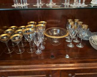TIFFIN FRANCISCAN MINTON ETCHED OPTIC GOLD TRIM CRYSTAL STEMWARE