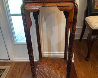 Boho Chic Handcrafted Mid-Century Modern Bamboo & Rattan Side Table, Plant Stand