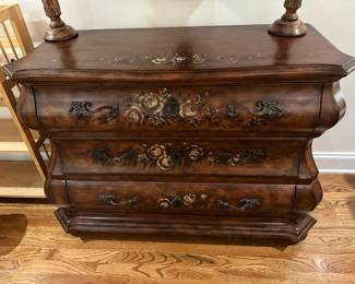 Ethan Allen Tuscany Bombe Serpentine French Country Floral Decor Painted Dresser
 45”w x 33.5”h x 18” deep