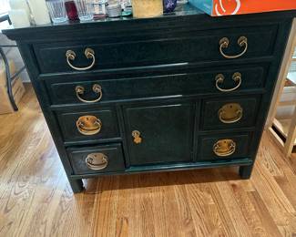 Henredon Green "Lacquered" Chinese Chest 20th C. the drawer stamped Henredon and the back also marked.
32 1/4"h x 38"w x 16"d
