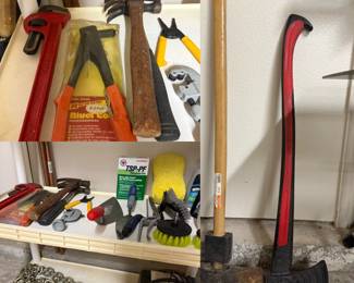Tools include hammers, axe's, heavy chain, pipe cutter, pipe wrench, etc.
