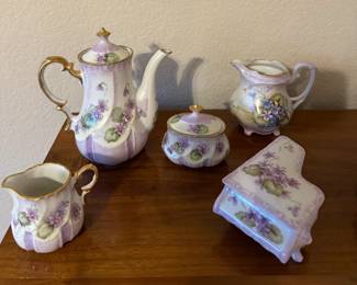 Beautiful Mini Coco Set, additional creamer and Limoges piano shapped trinket box.