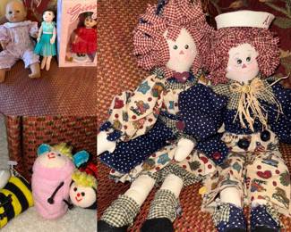 Ginny doll new/old, handmade Raggedy Ann and Andy, Gund finger puppets, other dolls not pictured