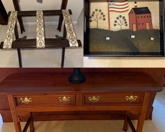 2-Luggage racks with beautiful tapestry, patriotic wood tray, QUALITY solid wood sofa table
