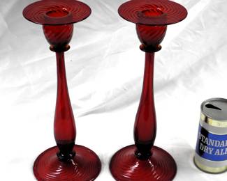 Ruby Red Steuben Glass Candlesticks