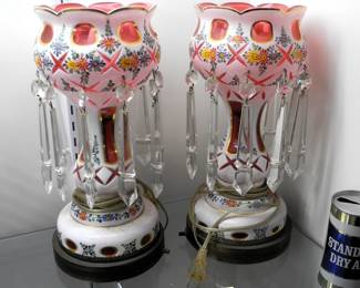 Cranberry Mantle Luster Lamps - Pair