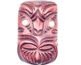 Vintage Māori Carved Wood and Pāua Shell Tiki Pendant