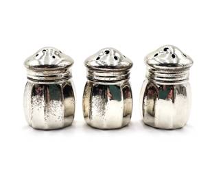 Set of Three Silver-Metallic Salt and Pepper Shakers