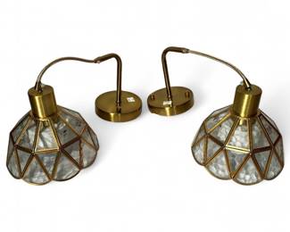 Vintage Style Wall Sconce Pair w/ Geometric Glass Shades