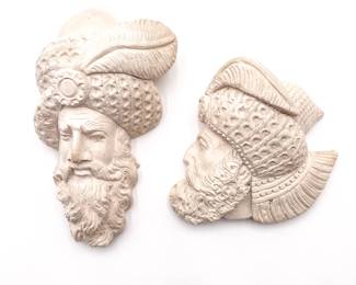 Pair of Carved Plaster Heads