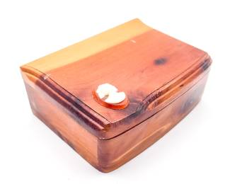 Vintage Cedar Wood Jewelry Box w/ Cameo