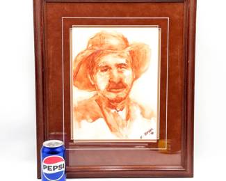Original Framed Watercolor Portrait by E. Ozawa – Signed 1996
