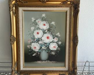 Original Framed Floral Still Life Oil Painting on Canvas