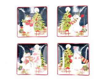 Benevolence Hand-Painted Christmas Canapé Plate Set – Set of 4