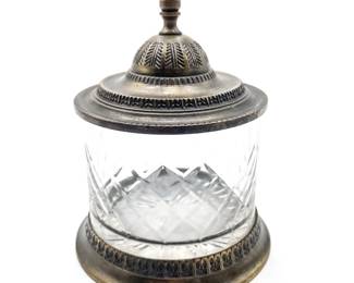 Antique Cut Crystal & Bronze Vanity Jar