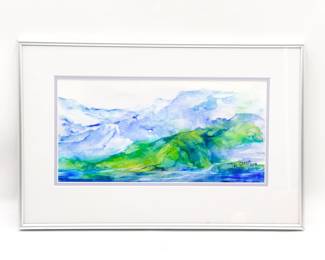 Original Framed Watercolor Landscape by E. Ozawa – Signed 2003