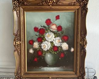 Original Framed Floral Still Life Oil Painting by Allen