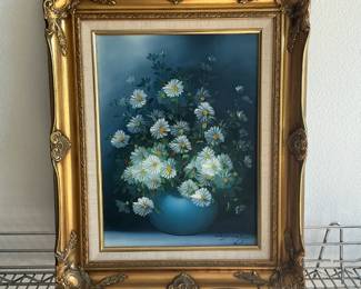 Original Framed Floral Still Life Oil Painting on Canvas