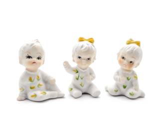 Set of 3 Vintage Flambro Porcelain "Piano Baby" Style Figurines