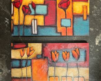 Set of 2 Floral Abstract Art Prints by H. Alves – "Floral Abstract I & II"