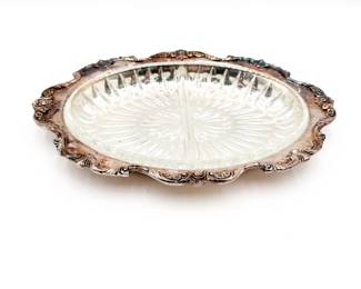 Wallace Royal Rose Silverplate Relish Dish w/ Glass Liner