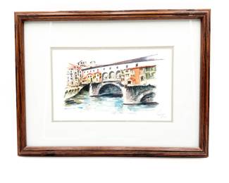 Framed Ponte Vecchio Watercolor Print by Maury