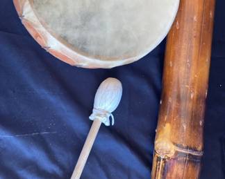 Bamboo Rain Stick And Native American Drum