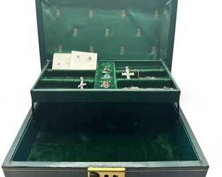 Sterling Silver Jewelry Lot with Rings, Pendants  Chain in Green Jewelry Box