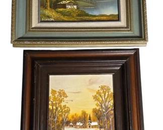Pair of Vintage Framed Landscape Paintings  Signed A. Stulce 72  D. Junepa