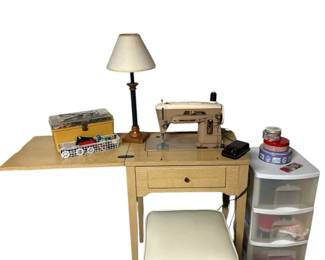 Vintage Singer 403 SlantOMatic Sewing Machine with Cabinet, Stool  Accessories