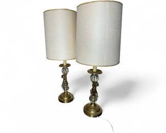 Pair of Vintage Brass  Glass Cherub Table Lamps