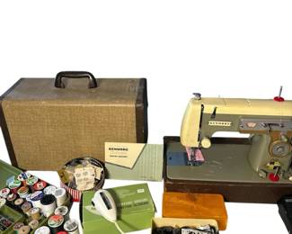 Vintage Kenmore Sewing Machine with Case, Attachments, Notions  Accessories
