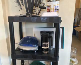 Knife Set, George Foreman Grill, Travel Mugs  3Shelf Stand Lot
